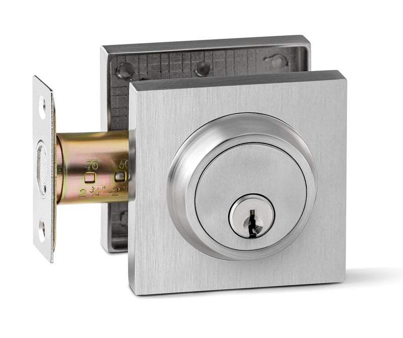 Berlin Modisch Single Cylinder Deadbolt Lock Slim Square for Front Door Modern Contemporary High Security Heavy Duty â€“ Satin Nickel Finish - Image 2